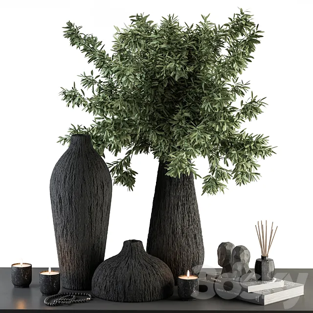 Vase and Plant Green and Black Decorative Set – Set 99 3ds Max