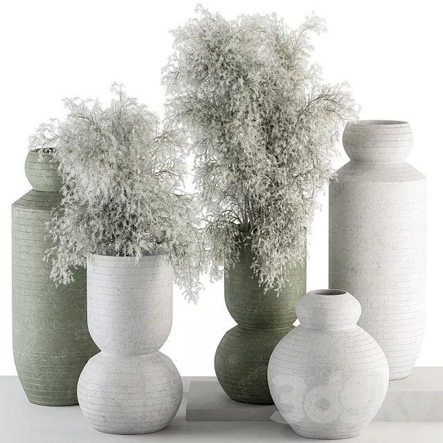 Vase and Plant Green and Gray Decorative Set – Set 102 3DSMax File