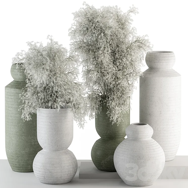 Vase and Plant Green and Gray Decorative Set – Set 102 3DS Max Model