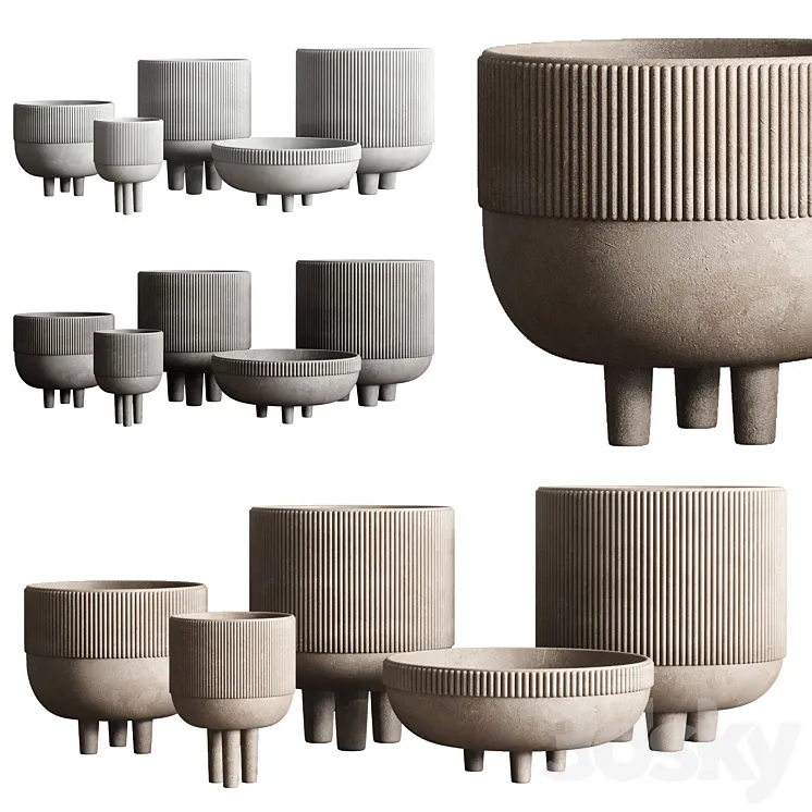 Vase Concrete Indoor Outdoor Set 03 3DS Max Model