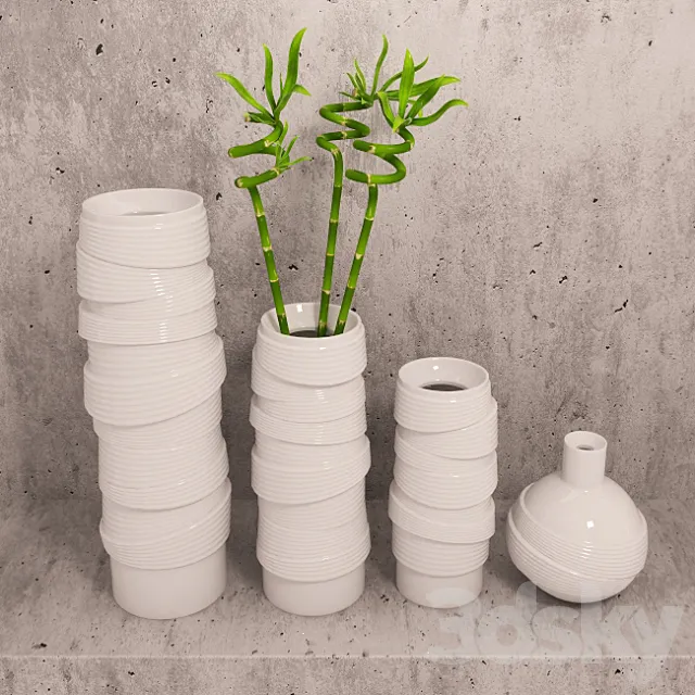 Vases and bamboo set 3ds Max