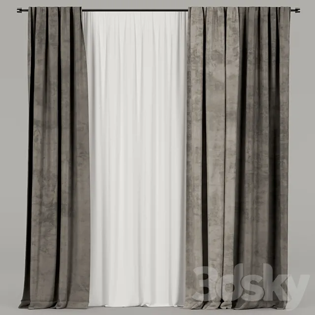Velvet curtains with tulle. 3ds Max