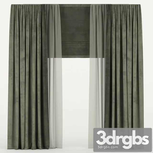 Velvet curtains with tulle and roman blind