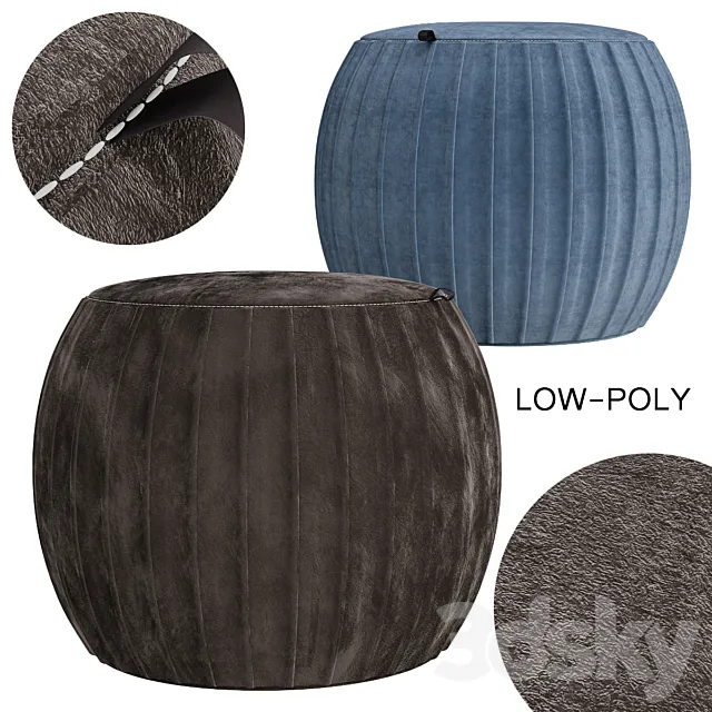 Velvet Pleated Round Pouf Ottoman 3DS Max Model