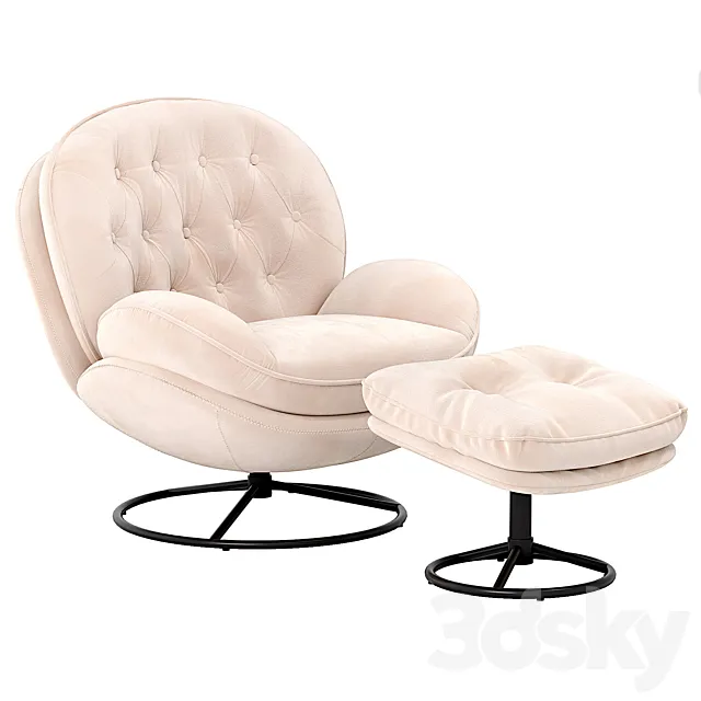 Velvet Swivel Accent Chair with Ottoman Set 3ds Max