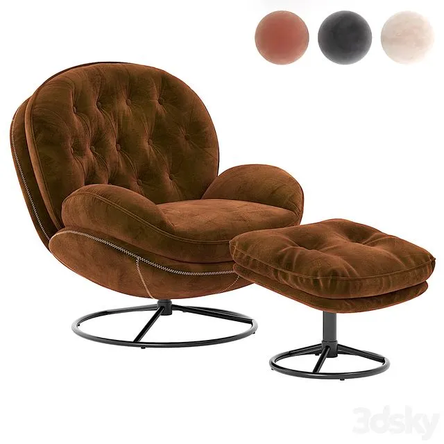 Velvet Swivel Accent Chair with Ottoman Set 3dsMax Model