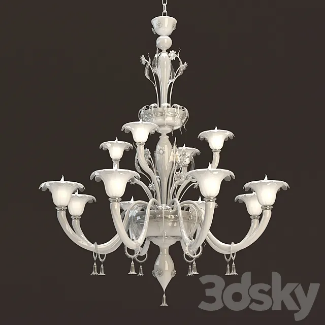 Veneziano 12 Lights Murano Chandelier 3DS Max Model