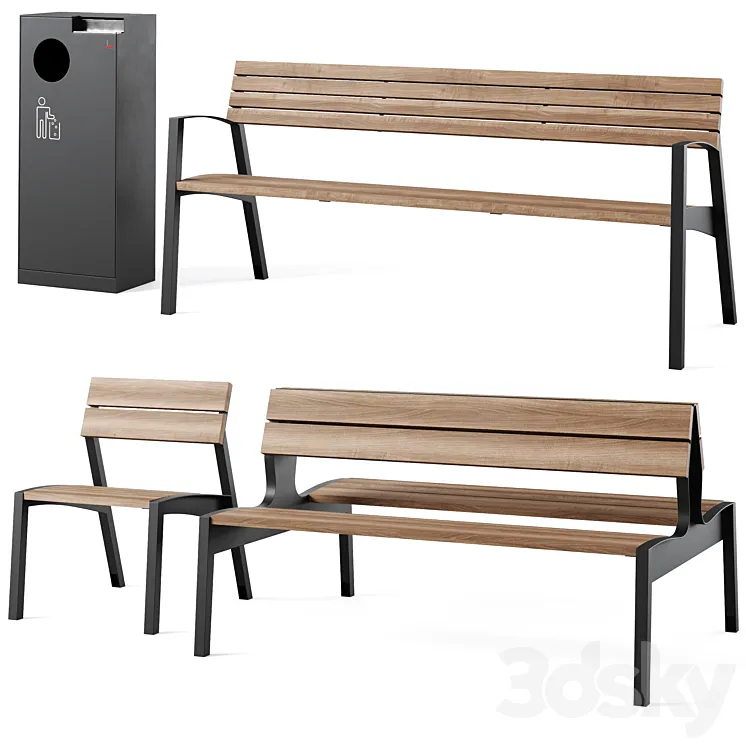 Vera Park Benches with litter bin Crystal by mmcite 3DS Max