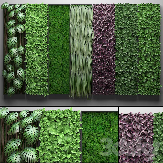 Vertical garden 21.Seven separate modules phytowall phytomodule wall decor landscaping 3DS Max Model