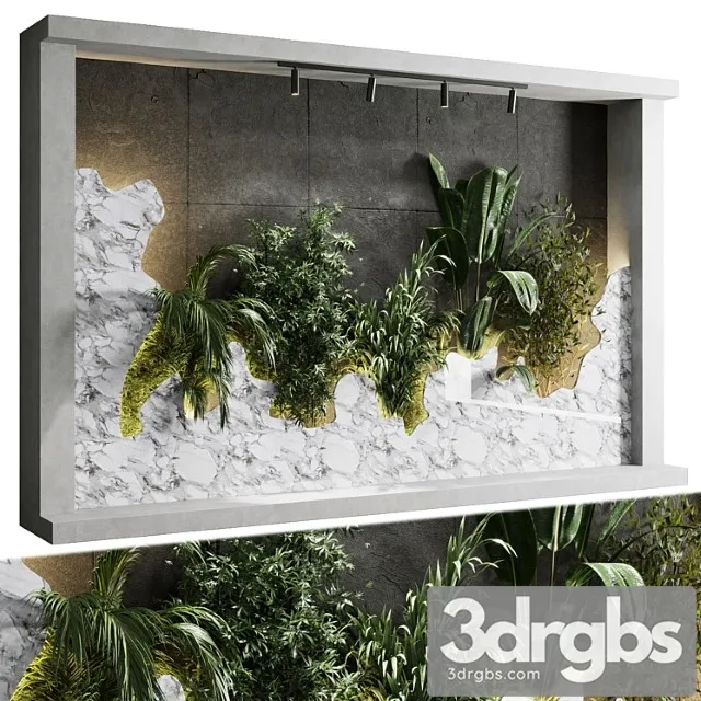 Vertical wall garden with concrete frame – wall decor houseplants indoor 02 3dsmax Download