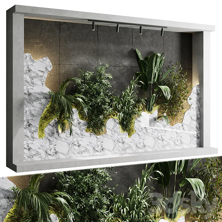 Vertical Wall Garden With concrete frame – wall decor houseplants indoor 02 3DS Max