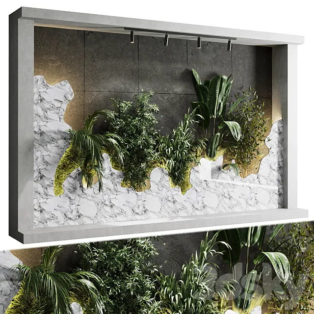 Vertical Wall Garden With concrete frame – wall decor houseplants indoor 02 3DSMax File