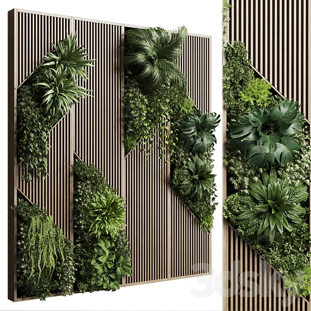 Vertical Wall Garden With Wooden frame – collection of houseplants indoor 41 3DS Max Model