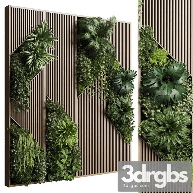 Vertical wall garden with wooden frame – collection of houseplants indoor 41