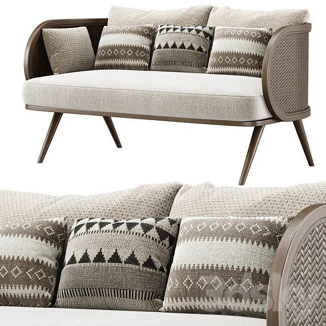 Victoria wooden rattan loveseat VA30 _ Double garden rattan sofa 3ds Max