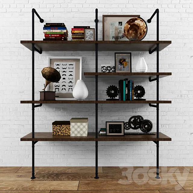 Vintag shelves loft wiht decor set 3DS Max Model