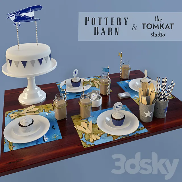 Vintage airplane table set Pottery barn 3ds Max