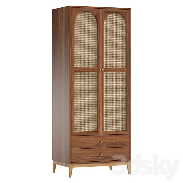 Vintage Cocoa Ash Wood Unfixed Wardrobe Closet 3ds Max