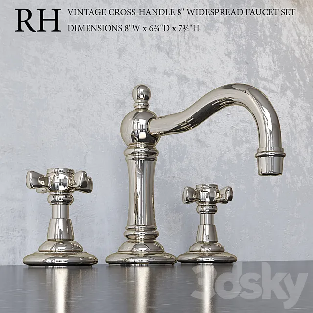 VINTAGE CROSS-HANDLE WIDESPREAD FAUCET SET 8 3DS Max Model