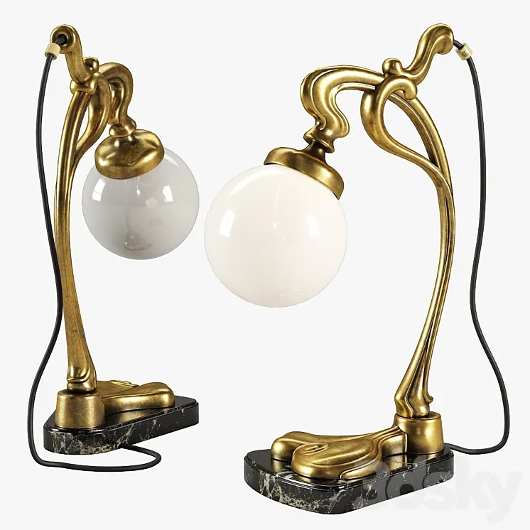 Vintage Gilt Bronze Art Nouveau Desk Lamp 3DS Max