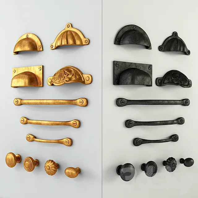 Vintage KITCHEN CUPBOARD CABINET DOOR HANDLES & KNOBS 3DSMax File