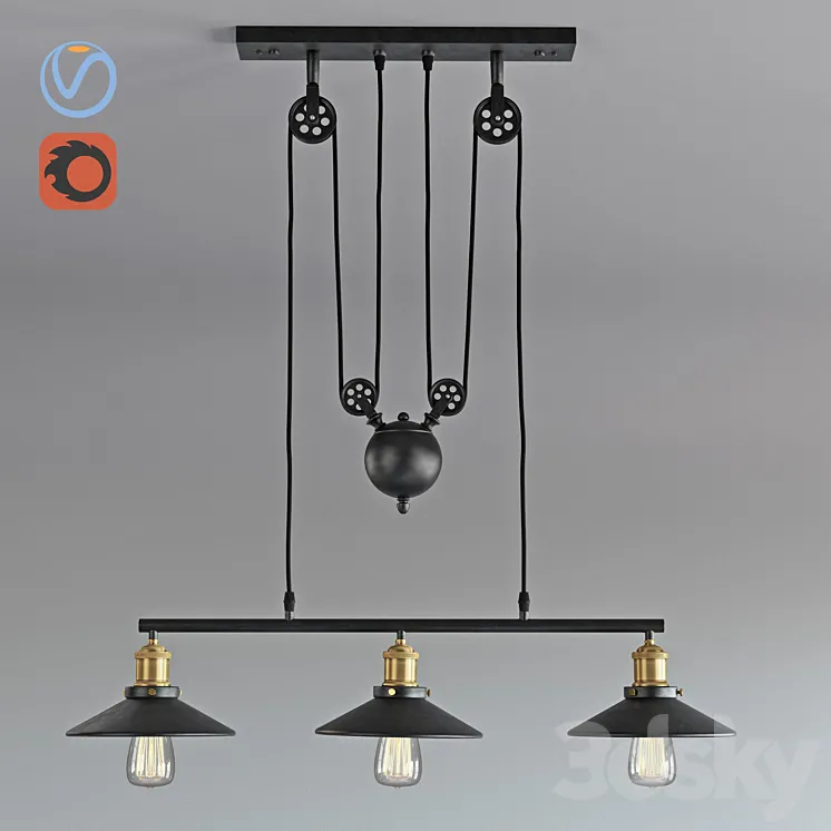 Vintage Loft Industrial LED American Country pulley pendant light 3DS Max