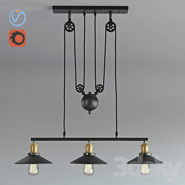 Vintage Loft Industrial LED American Country pulley pendant light 3DSMax File