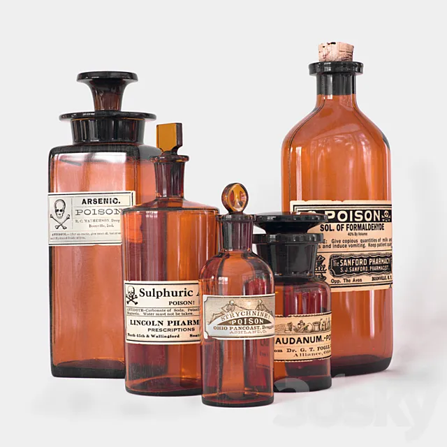 Vintage Poison Bottles 3ds Max