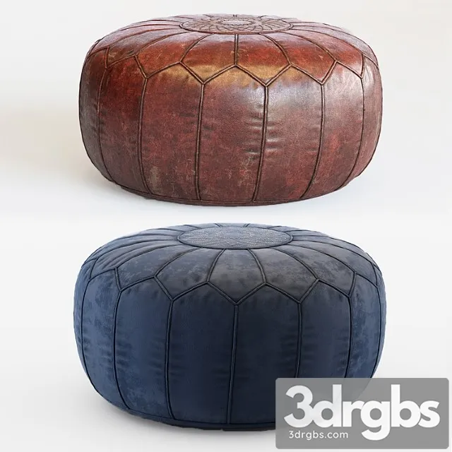 Vintage Round Moroccan Chocolate Brown Leather Pouf Hand Tooled In Marrakech 1 3dsmax Download