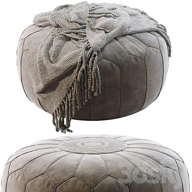 Vintage Round Moroccan Pouf Hand Tooled In Marrakech 3DS Max Model