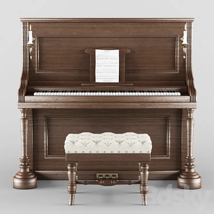 Vintage wood piano 3DS Max