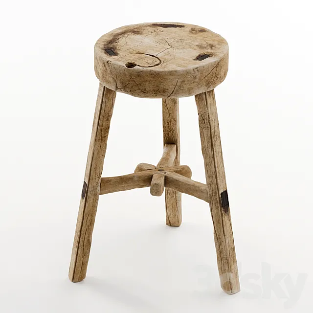 Vintage wooden stool 3DS Max Model