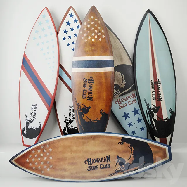Vintage Wooden Surfboards _ Jeffan 3DSMax File
