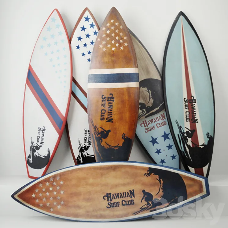 Vintage Wooden Surfboards \/ Jeffan 3DS Max
