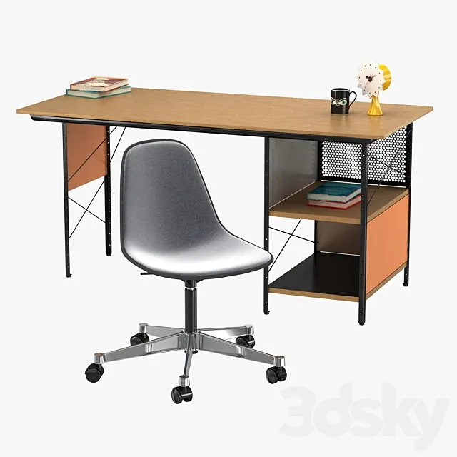 Vitra Eames plastic chair and edu desk unit 3ds Max