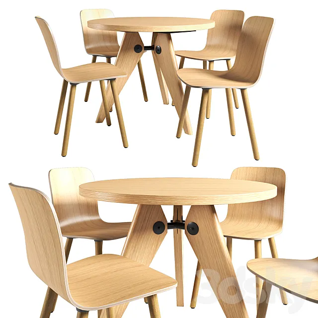 Vitra Table Gueridon and Chair HAL Ply Wood 3ds Max
