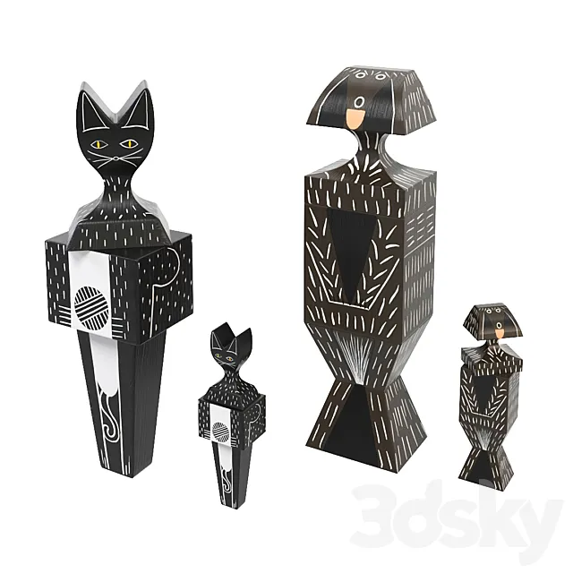 Vitra wooden doll cat and dog 3DSMax File