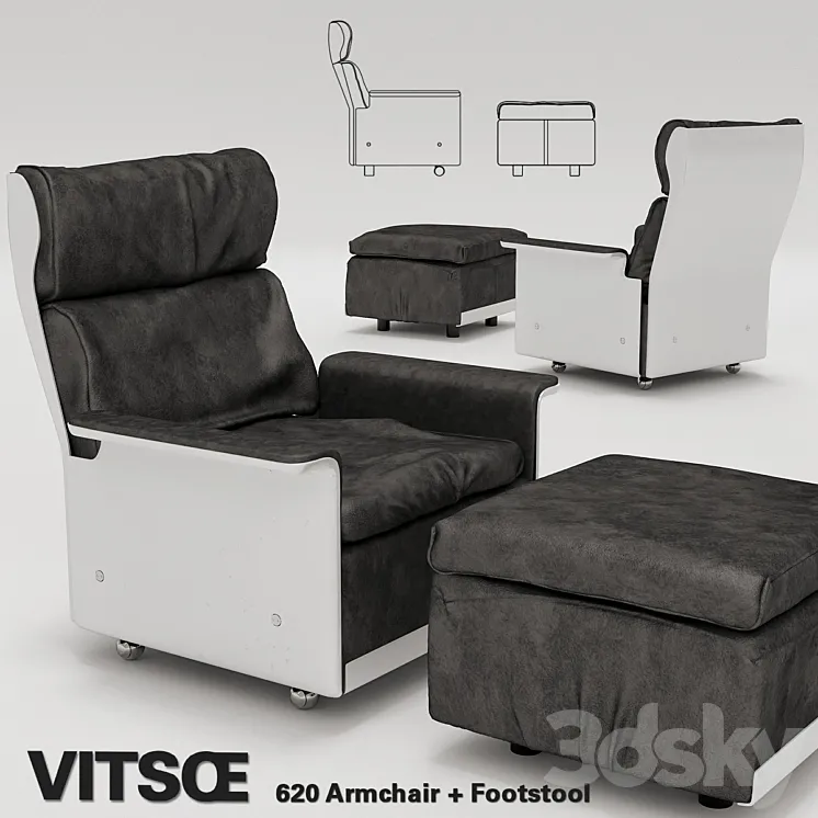 Vitsoe 620 Armchair + Footstool 3DS Max