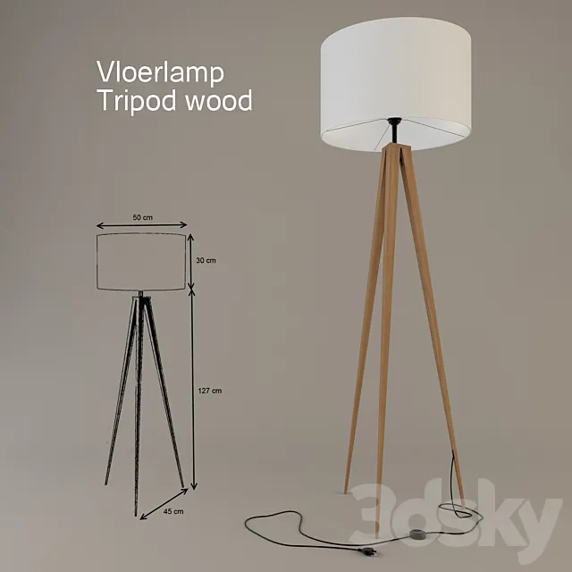 Vloerlamp Tripod wood 3DSMax File