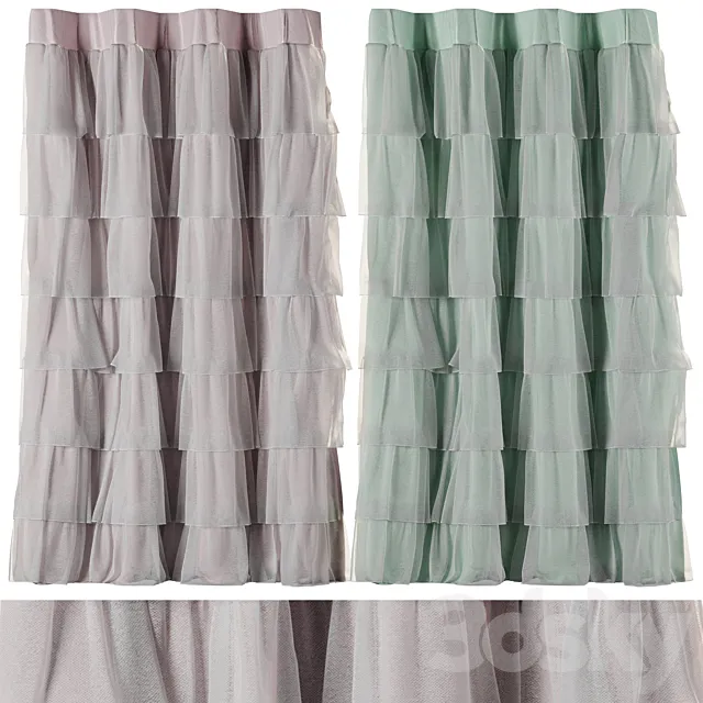 Volens green – pink Ruffle Shower Curtain 001 3dsMax Model