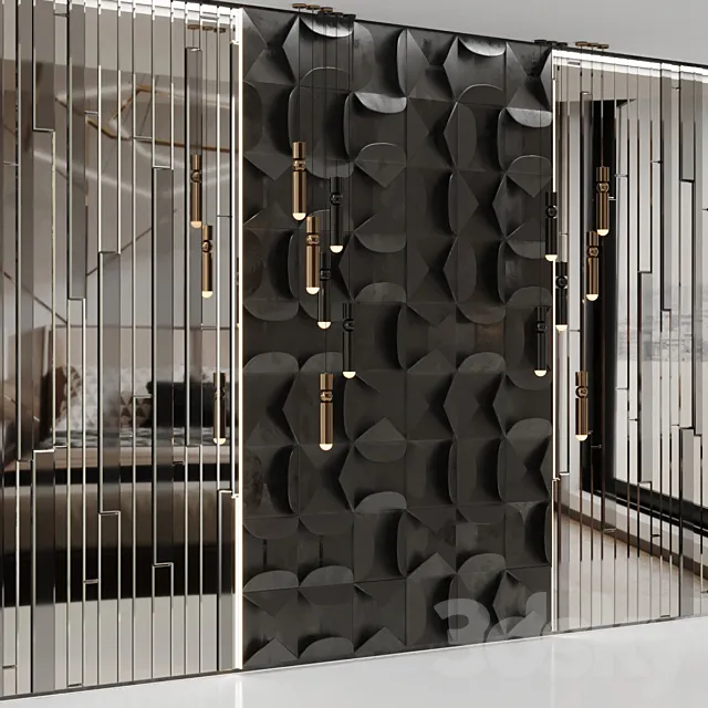 Volumetric wall panel mid century modern Black 3DS Max Model