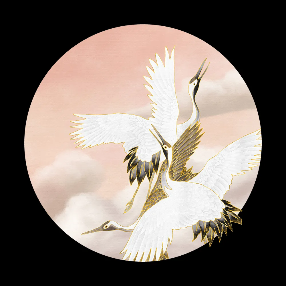 Wall Art – Wallpaper Taupe Tsuru round 3ds Max