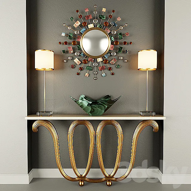 Wall Console. Mirror. Table lamp and vase 3DSMax File
