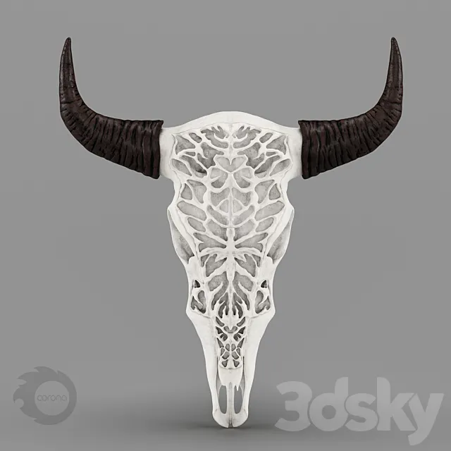 Wall Decor Bull Skull with Bone Carving 3DSMax File