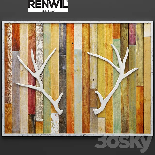 Wall decor DEER LODGE. wall decor. plank panels. wooden decor. boards. wooden wall. panel. slats. picture. antlers 3DSMax File
