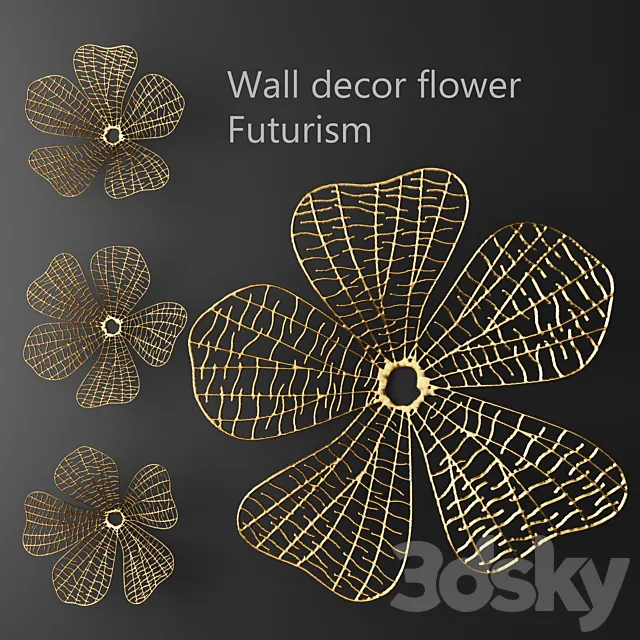 Wall decor flower Futurism luxury golden decor wall metal luxury abstraction flower picture art 3DS Max Model