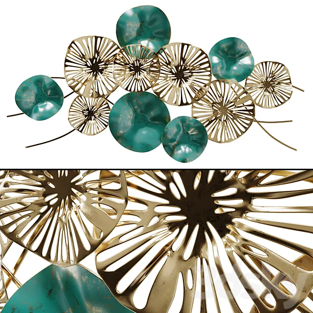 Wall Decor Flowers Golden-turquoise 3DS Max Model