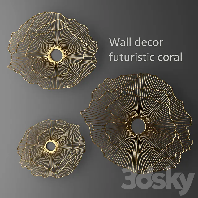 Wall decor futuristic coral. Panel. Gold. wall decor. panel. mirror. luxury. metal decor. loft. coral. sculpture. art. lattice. wall decor 3DSMax File