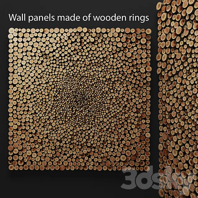Wall decor of wooden rings. panel. wooden decor. disks. rings. cut. cut. picture. decorative wall. eco design. style 3DSMax File