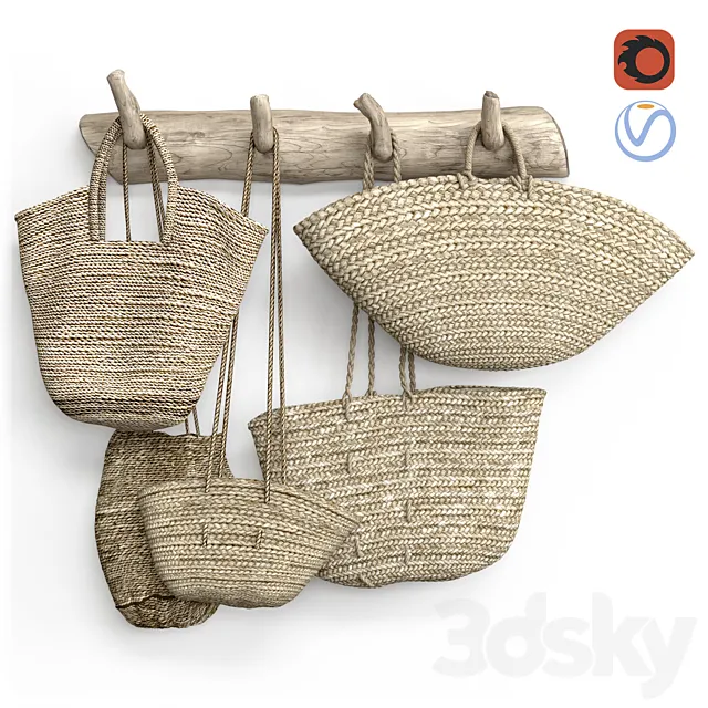 wall decor set with old wicker bags 3ds Max